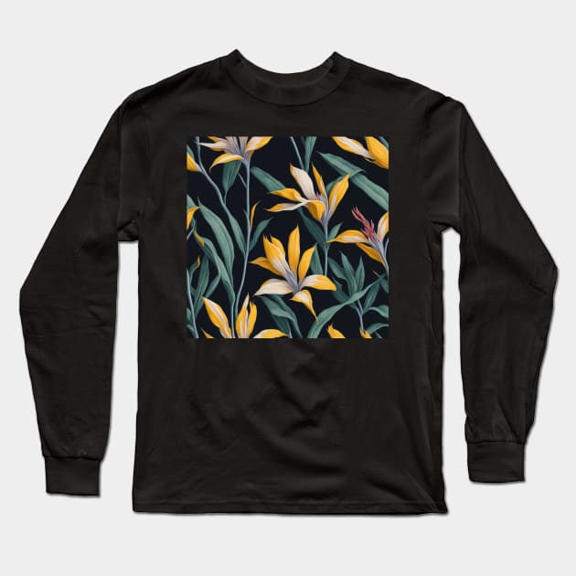 Strelitzia Flower Pattern | Native Plant South Africa | Bird of Paradise | African Safari Long Sleeve T-Shirt by BraaiNinja